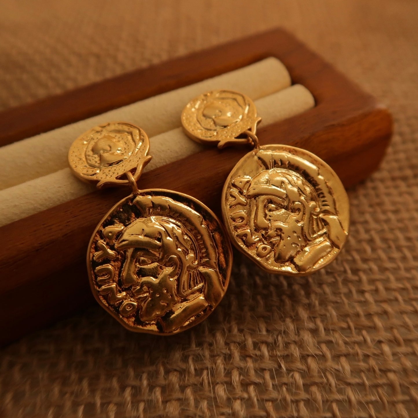 Vintage Carved Coin Earrings