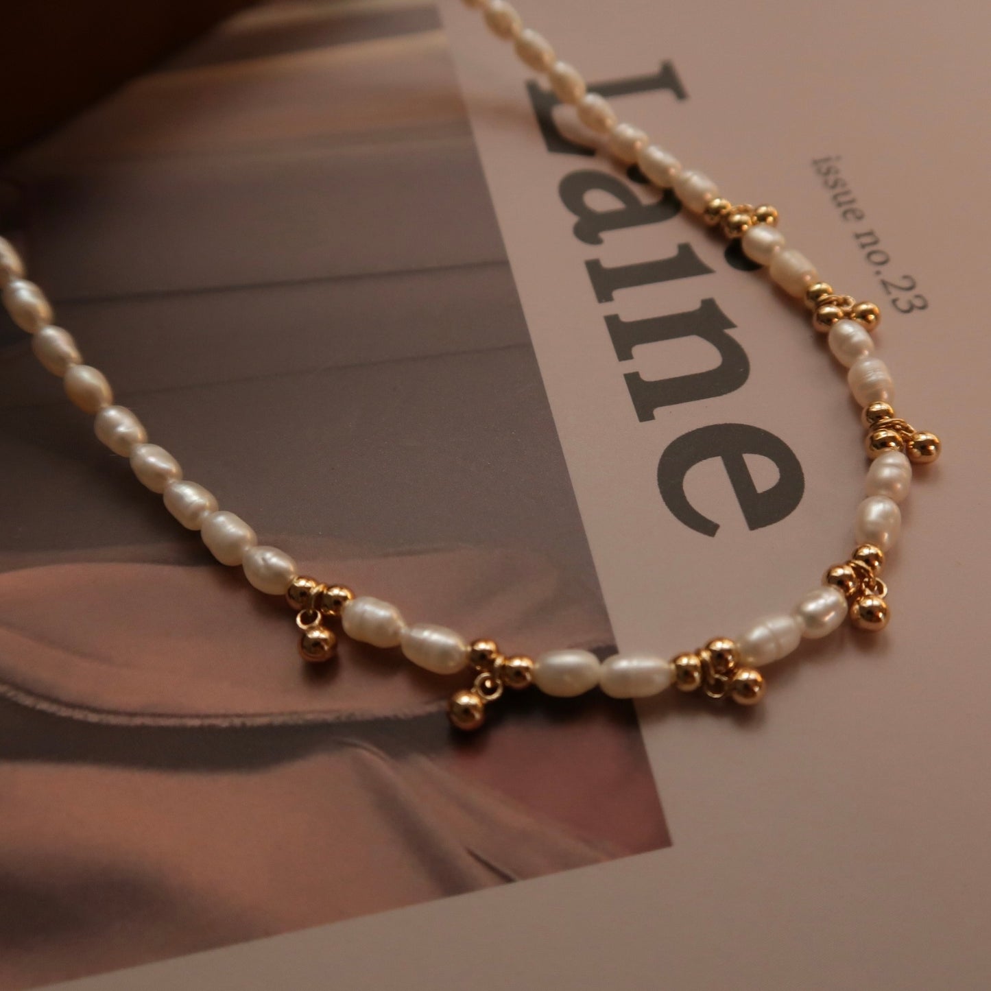 Natural Pearl Gold Bead Necklace