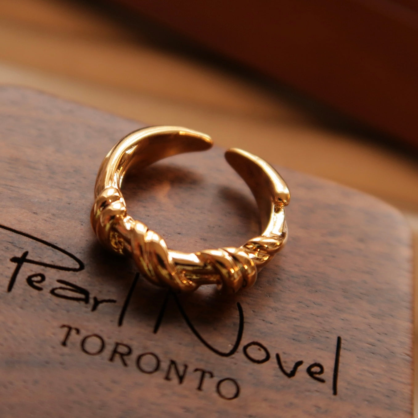 Golden Twining Rope Open Ring