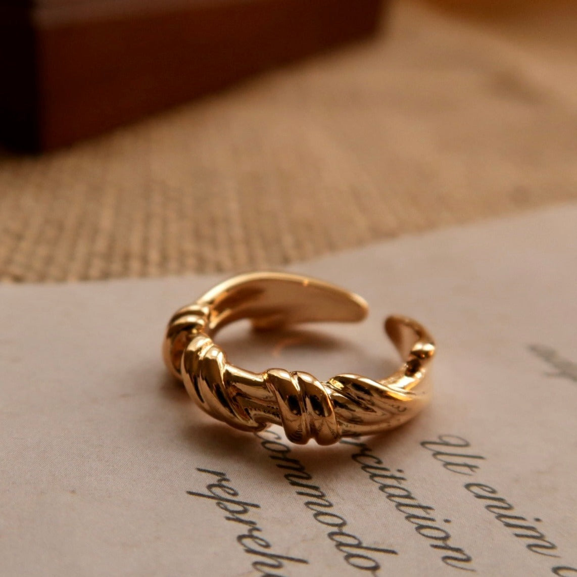 Golden Twining Rope Open Ring