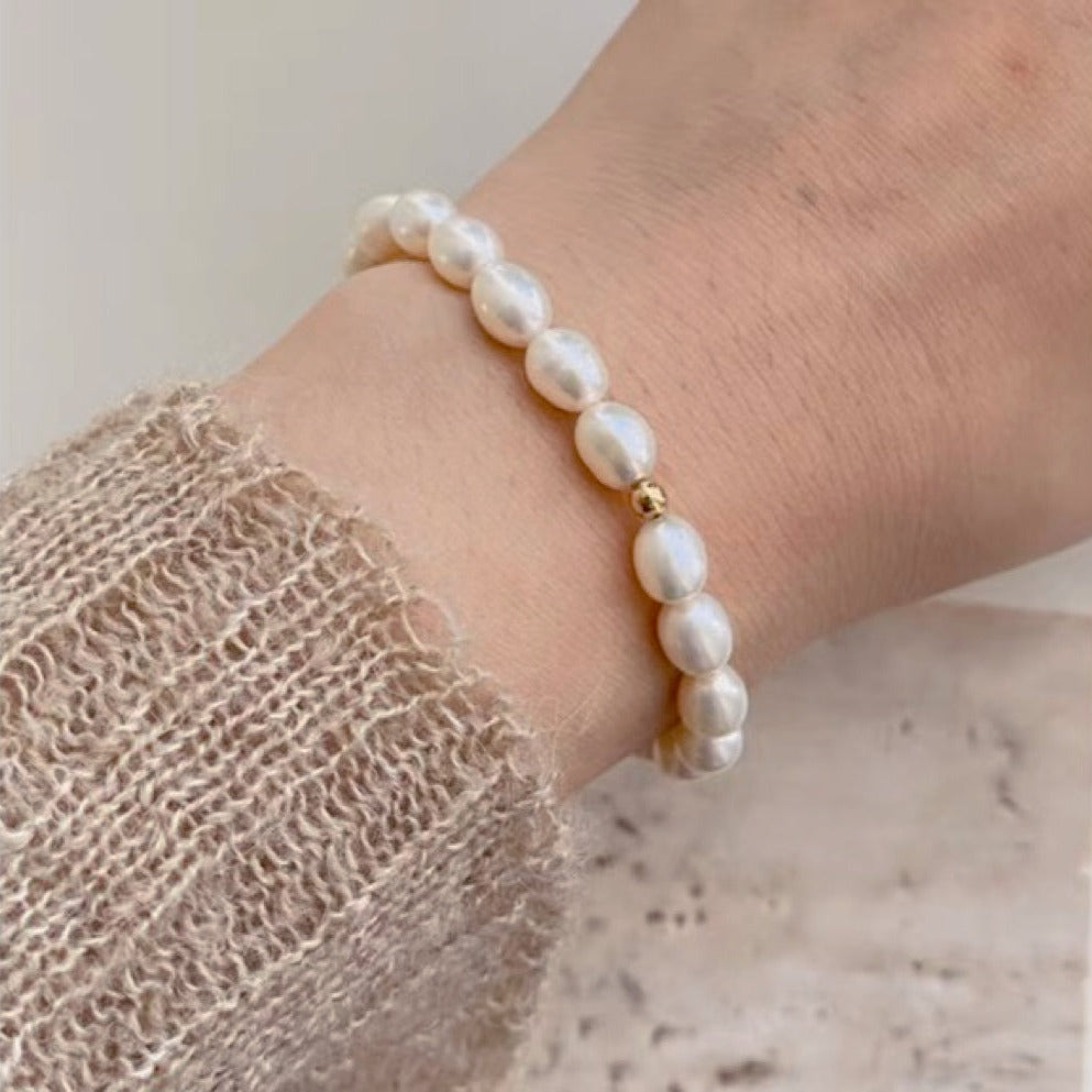 Golden Whispers Natural Pearl Bracelet