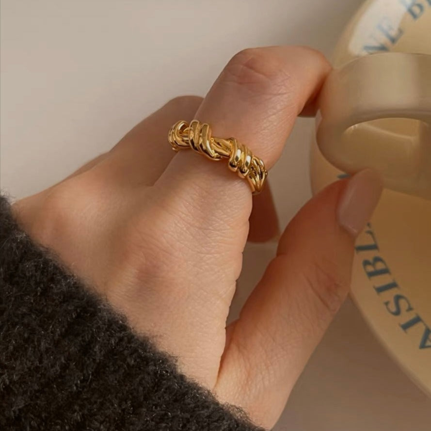 Golden Twining Rope Open Ring