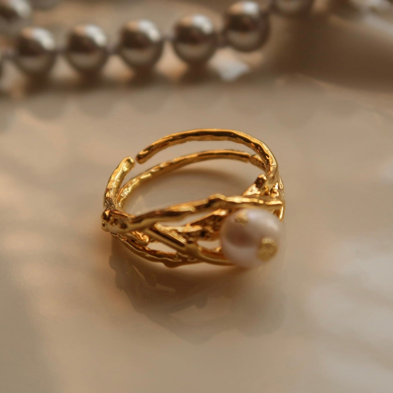 Irregular Nested Natural Pearl Ring