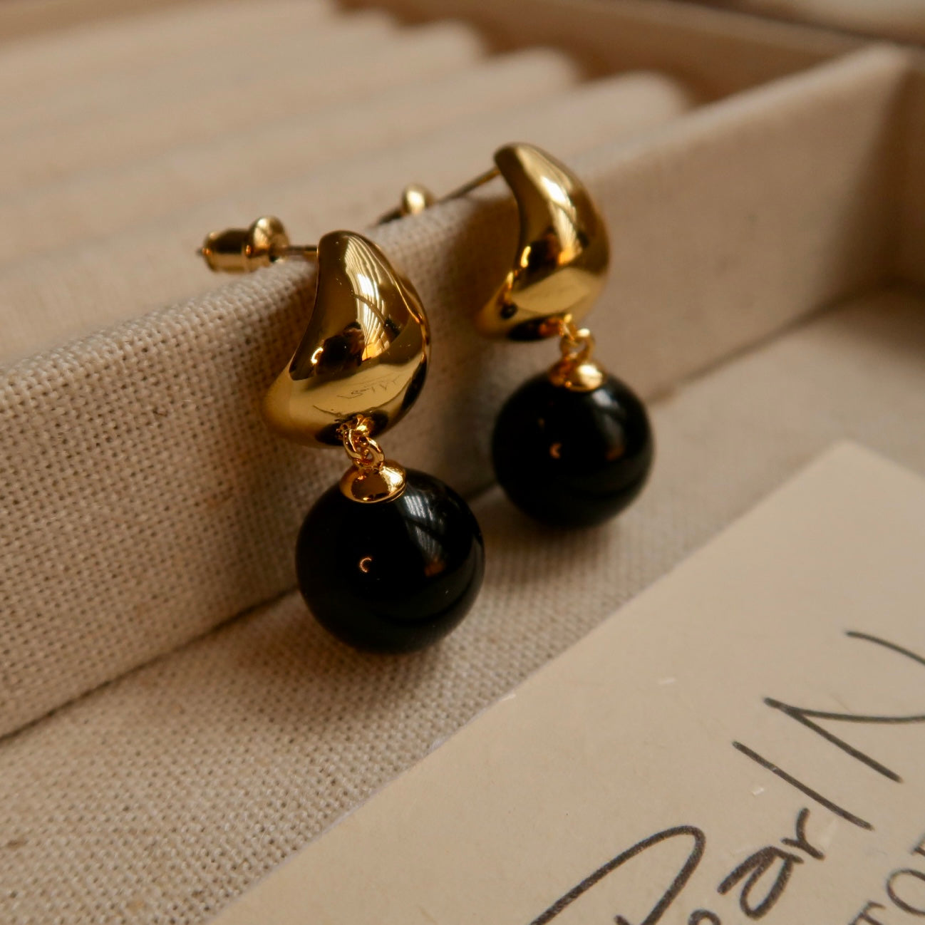 Midnight Rendezvou Black Agate Ear Drops