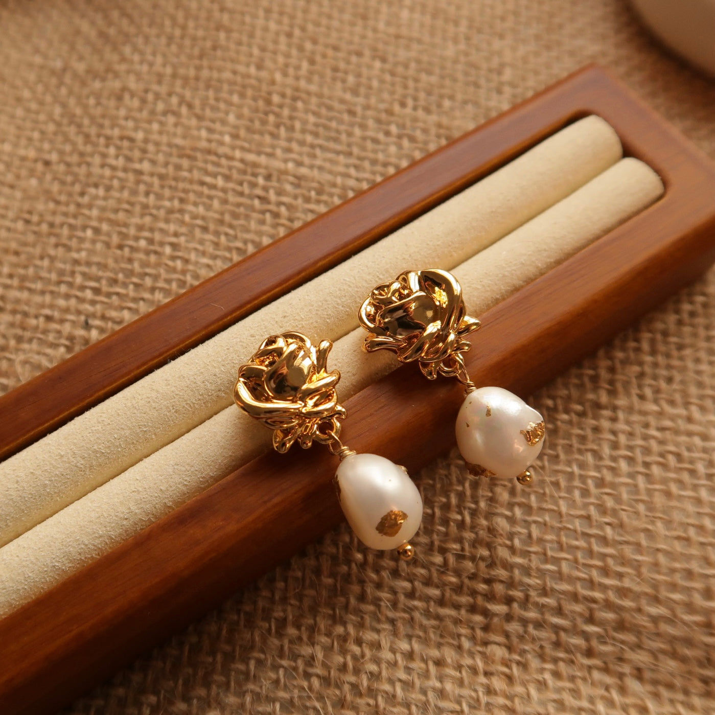 Golden Rose Natural Baroque Pearl Ear Drops