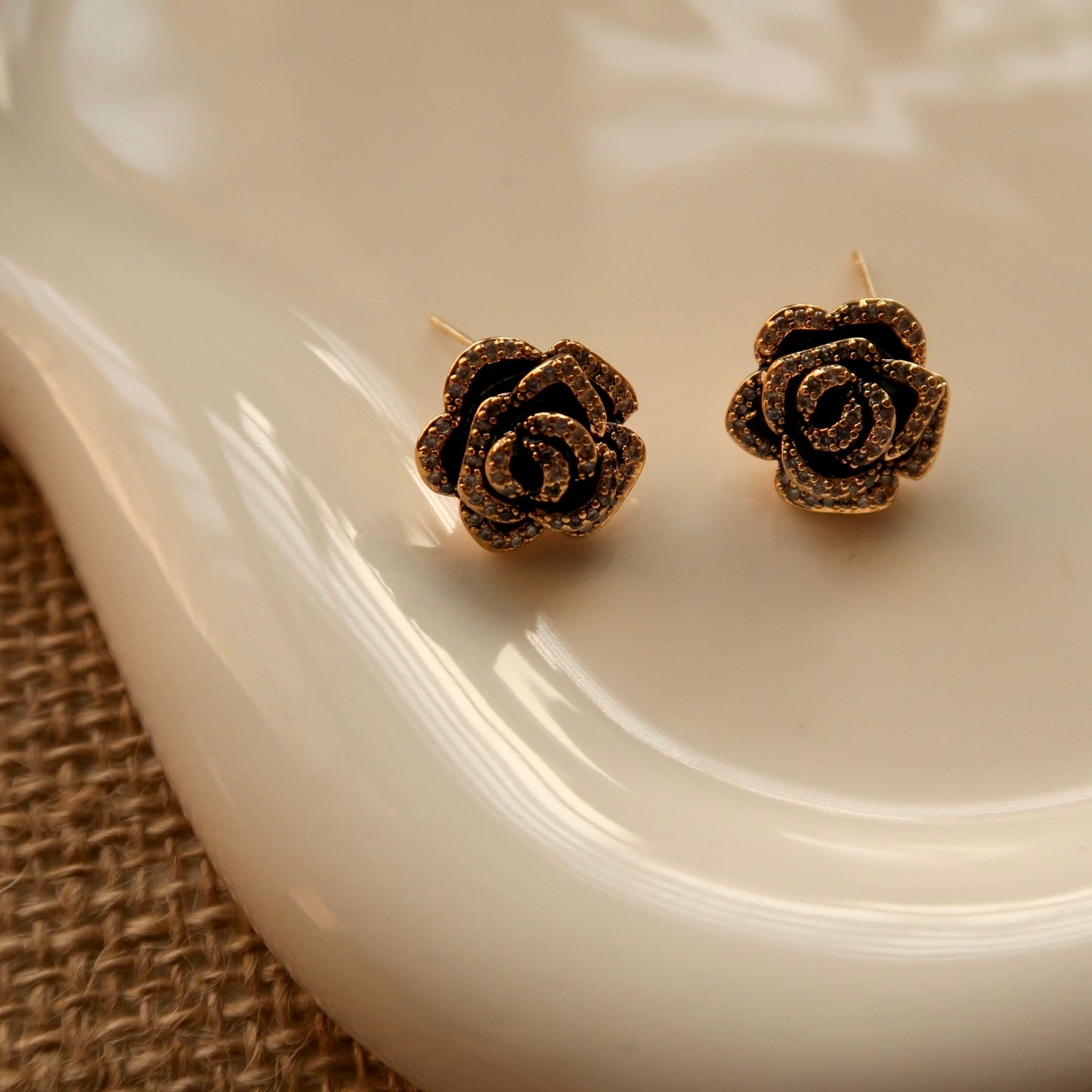 Black Rose Drip Glazed Earrings