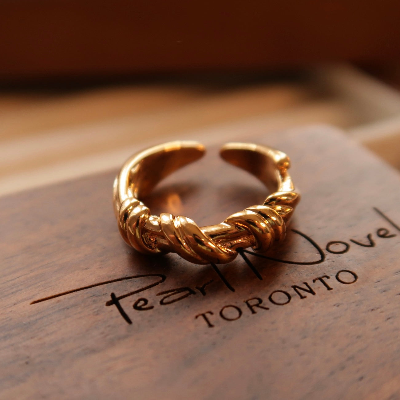 Golden Twining Rope Open Ring