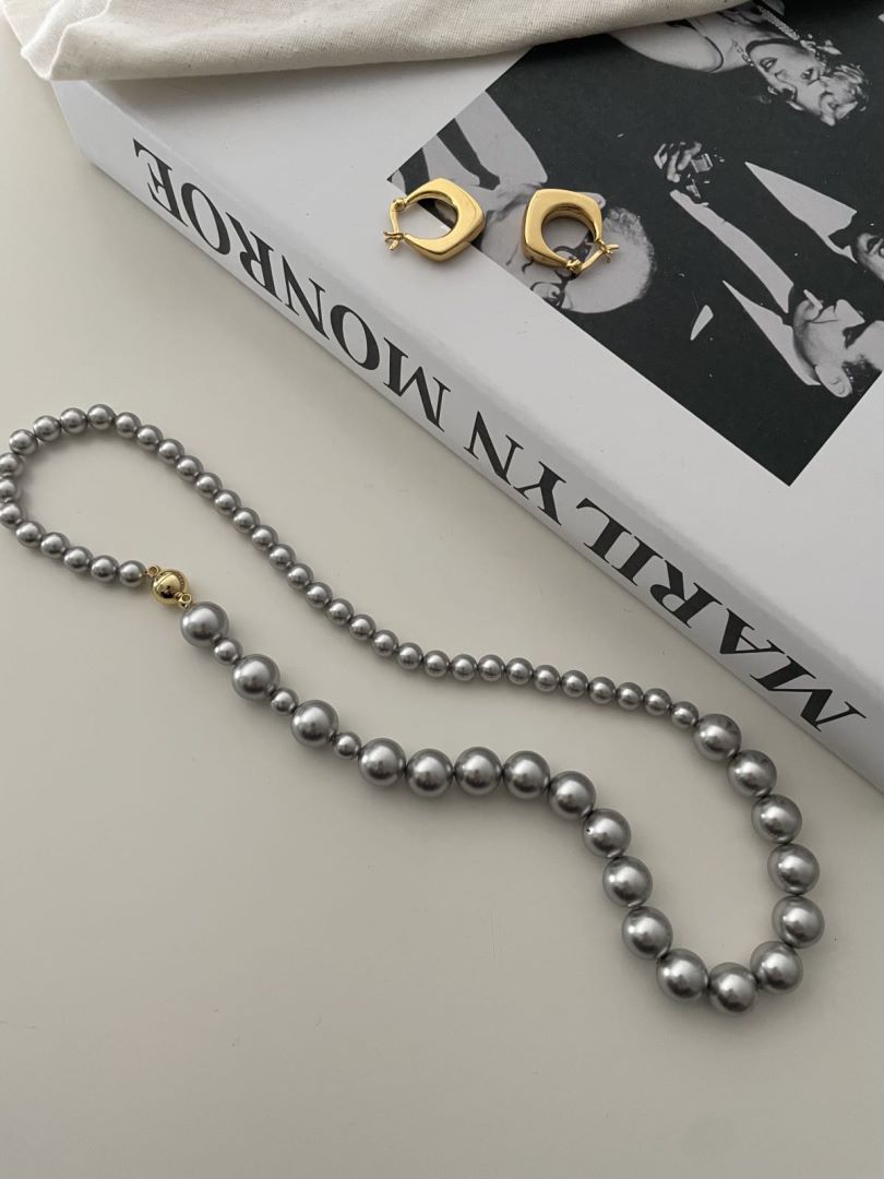 Golden Bead Grey Swarovski Pearl Necklace