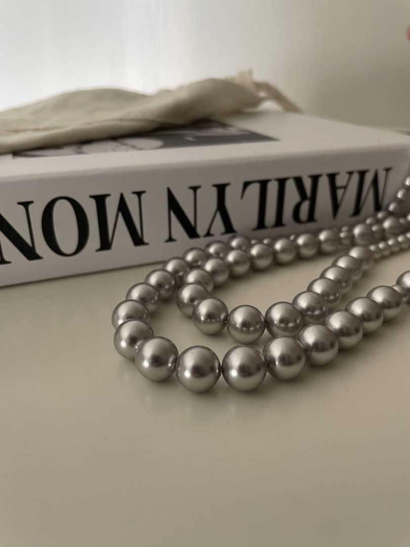 Golden Bead Grey Swarovski Pearl Necklace